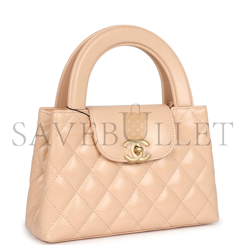 Ch*el kelly shopper beige shiny calfskin brushed gold hardware as4416 (19*13*7cm)